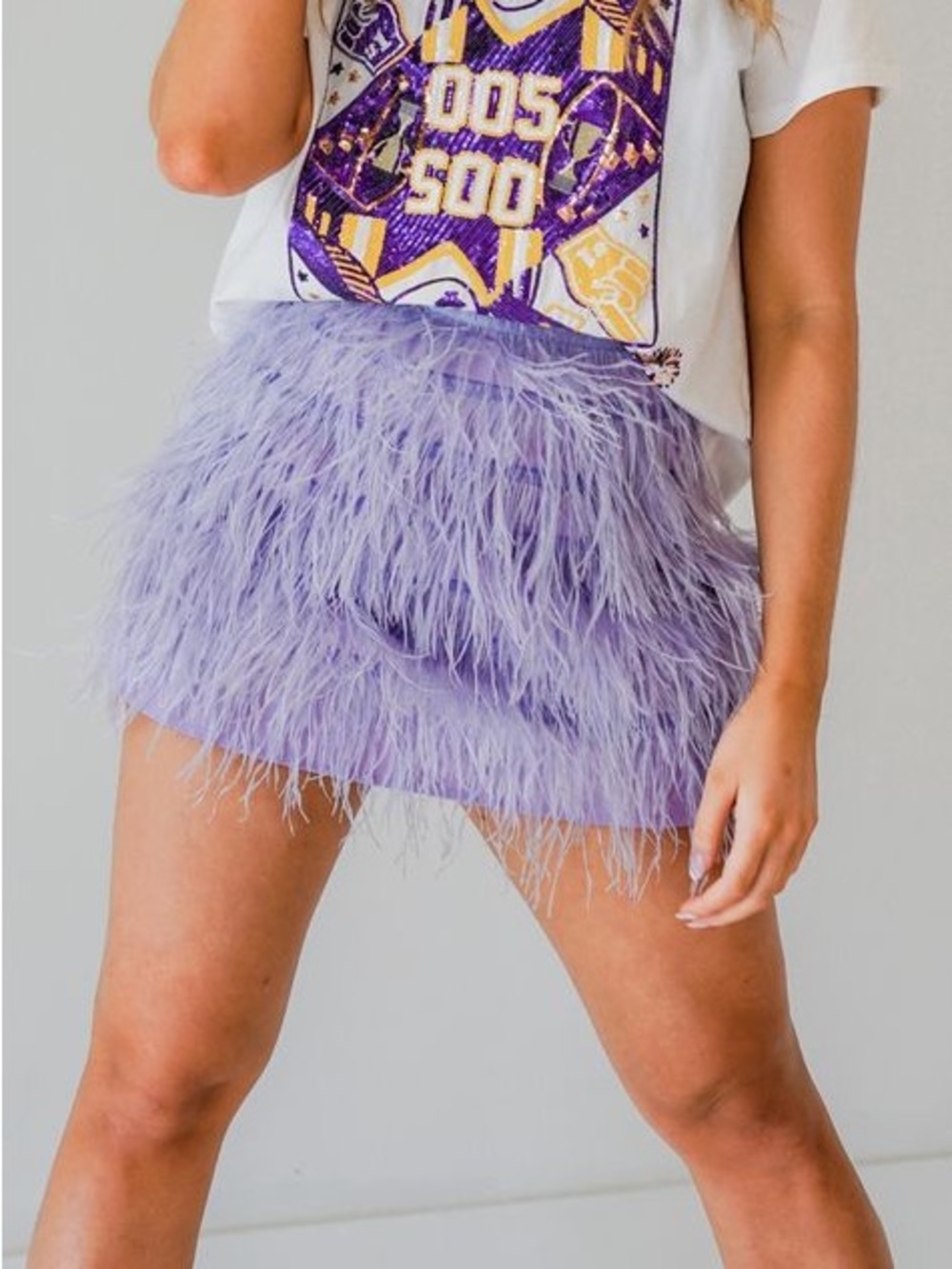 QUEEN OF SPARKLES Lavender Feather Mini Skirt